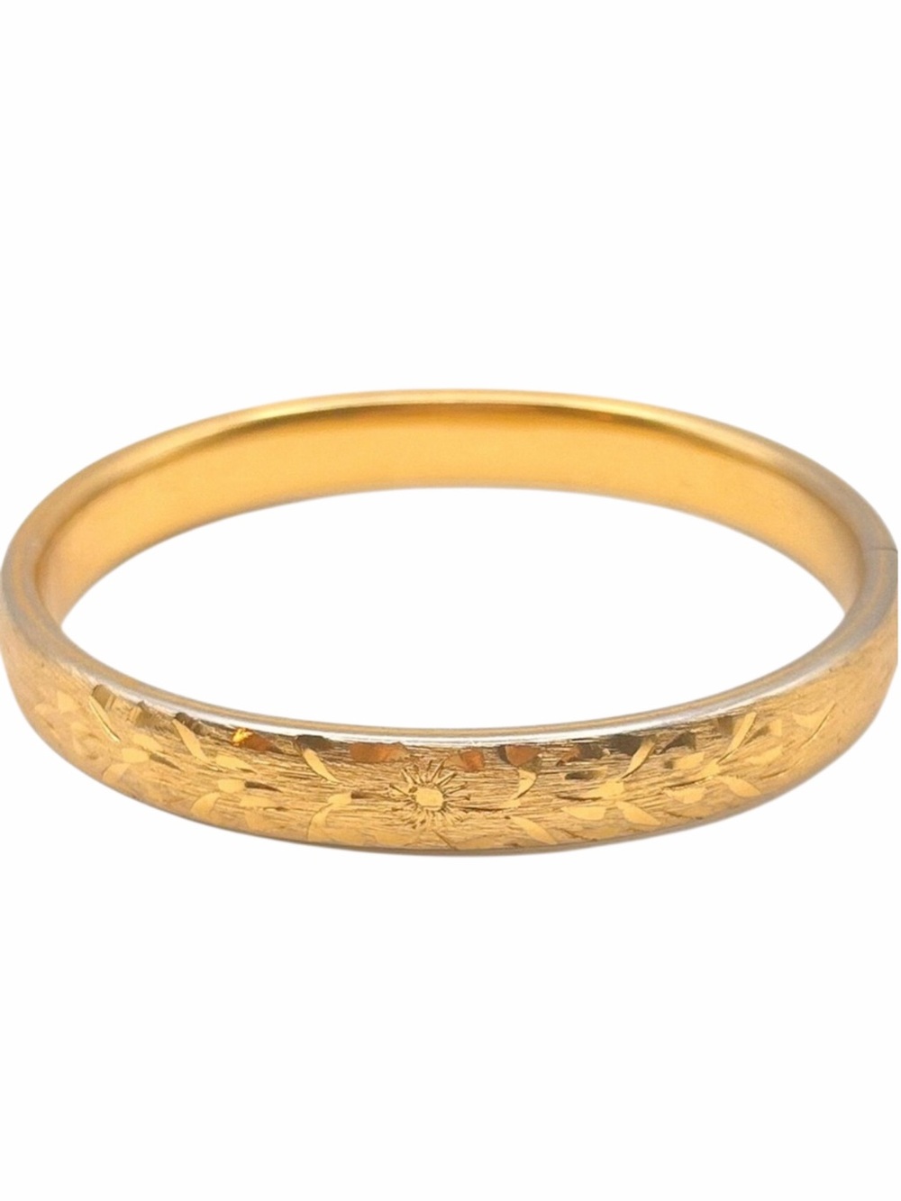 Vintage 1960s Signed NAPIER Gold Tone Floral Etched Hinge Bracelet Bangle